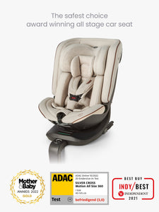 Silver Cross Motion All Size 360 Car Seat (Newborn To 12Yrs) - Almond