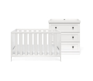 Silver Cross Bromley 2 piece White nursery set with with Convertible Cot Bed and Dresser